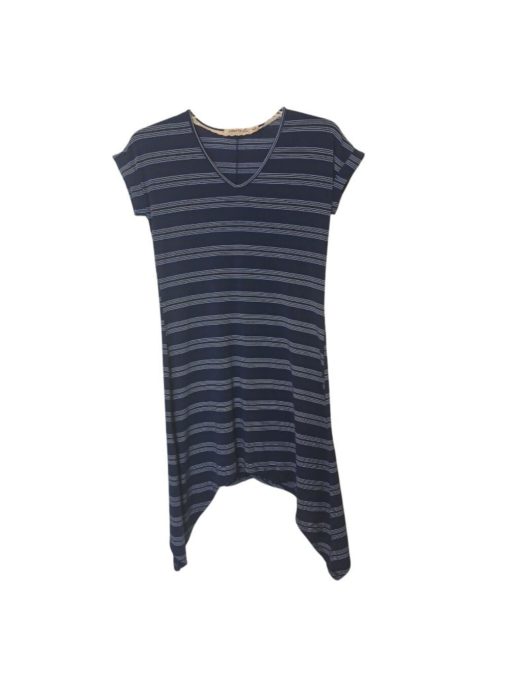 Liberty Love Dress Small Blue & White Striped Handkerchief Hem Stretch #I-2